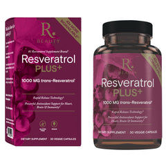 Reserveage Beauty Resveratrol Plus+ 1000 mg - Rapid-Release Resveratrol Capsules with Quercetin for Immune System Brain Health & Cellular Health - Gluten-Free & Vegan - 30 Veggie Capsules